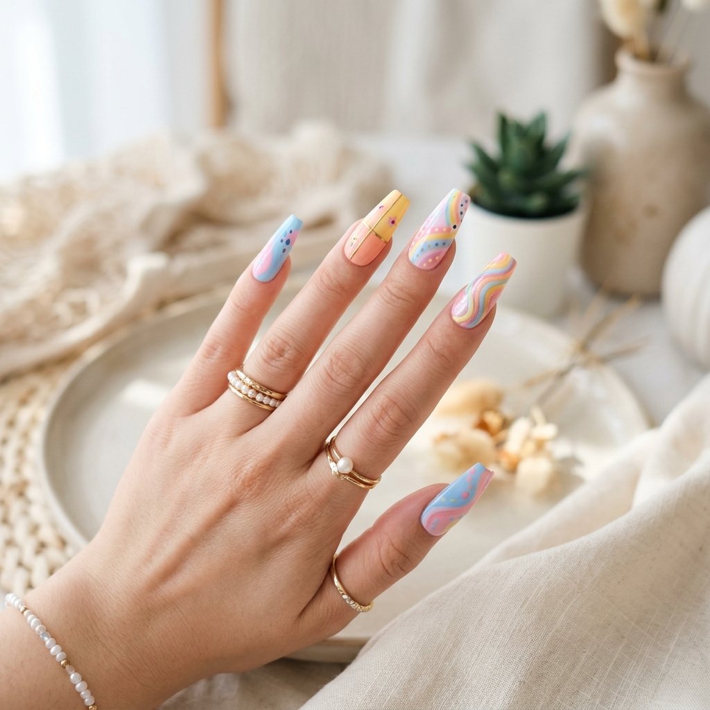 Pastel creative nail extensions